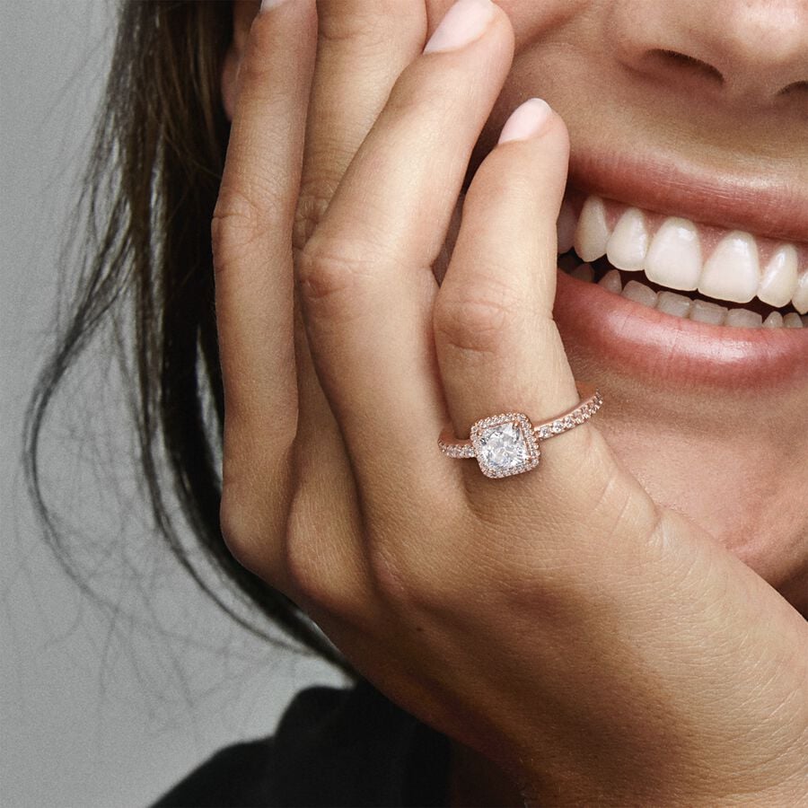 Pandora Square Sparkle Halo Ring Rose Gold