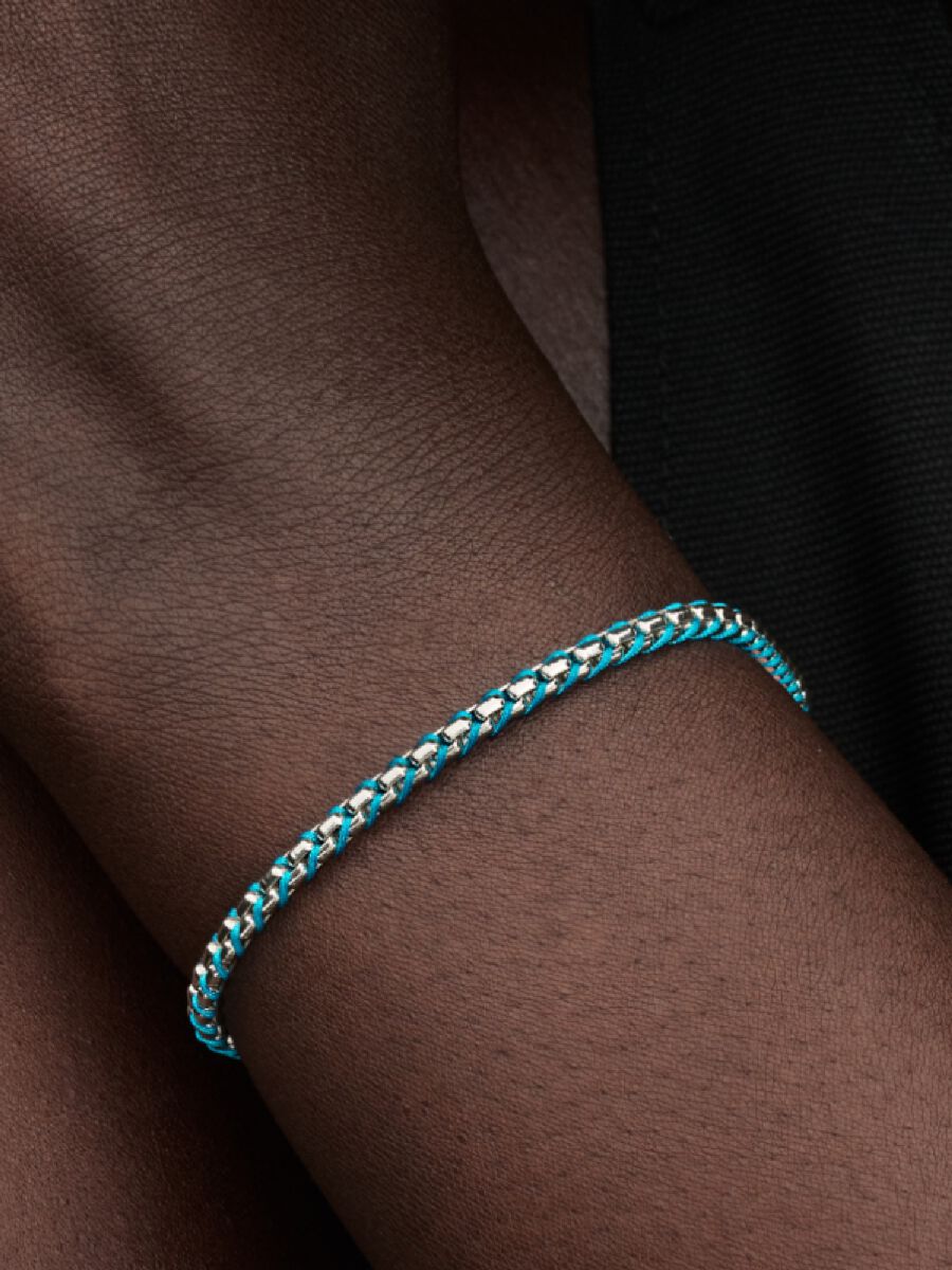 Pandora Blue Cord Snake Chain Bracelet Sterling silver