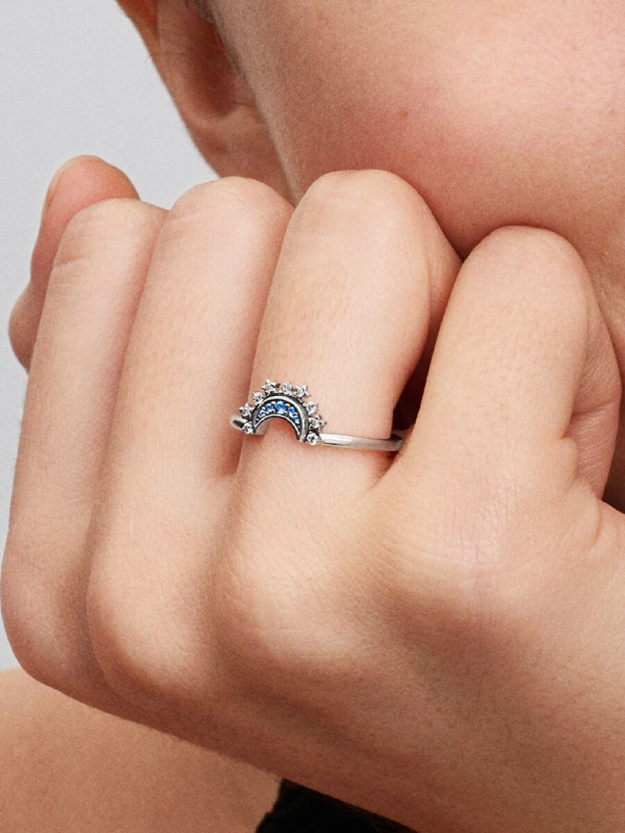 Pandora Celestial Blue Sparkling Moon Ring Sterling silver