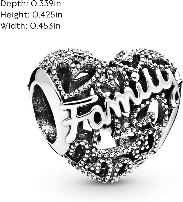 Pandora Family Heart Charm - Compatible Moments - Jewelry for Women - Gift for Her - Made with Sterling Silver - With Gift Box