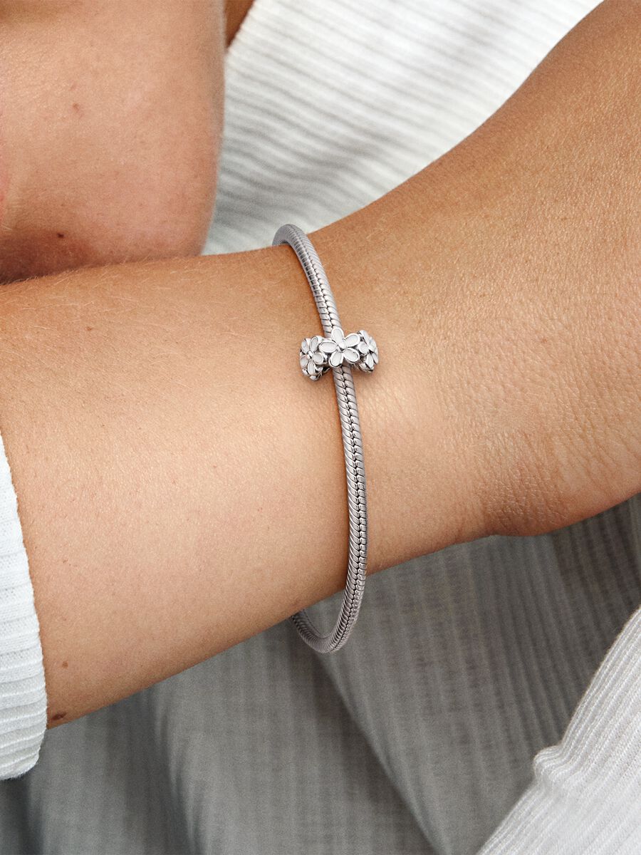 PANDORA White Daisy Flower Spacer Charm - Compatible with PANDORA Moments - Sterling Silver & Enamel - Gift for Her - Jewelry for Women with Gift Box