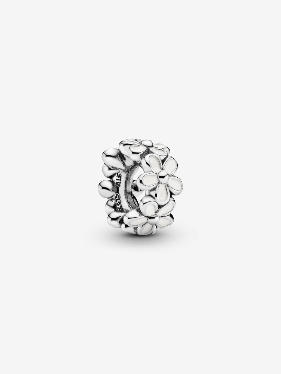 PANDORA White Daisy Flower Spacer Charm - Compatible with PANDORA Moments - Sterling Silver & Enamel - Gift for Her - Jewelry for Women with Gift Box