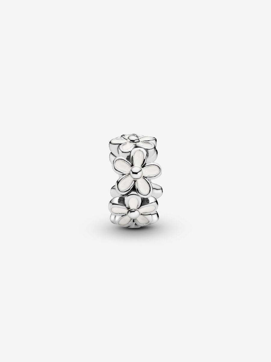 PANDORA White Daisy Flower Spacer Charm - Compatible with PANDORA Moments - Sterling Silver & Enamel - Gift for Her - Jewelry for Women with Gift Box