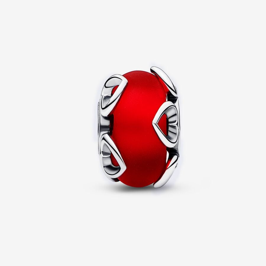 Pandora Frosted Red Murano Glass & Hearts Charm