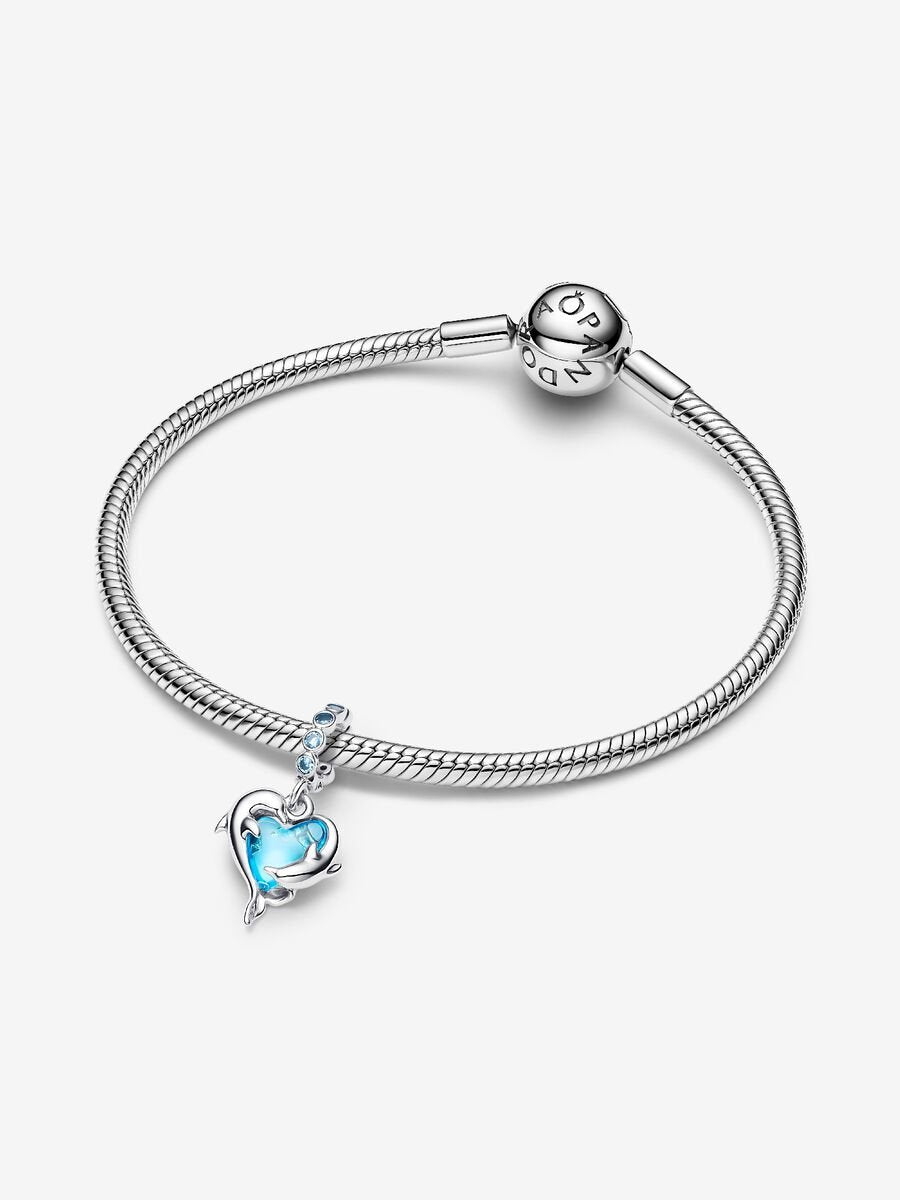 Pandora Blue Murano Glass Dolphins Dangle Charm Sterling silver