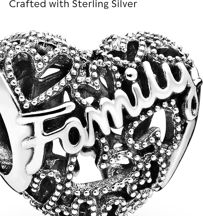 Pandora Family Heart Charm - Compatible Moments - Jewelry for Women - Gift for Her - Made with Sterling Silver - With Gift Box