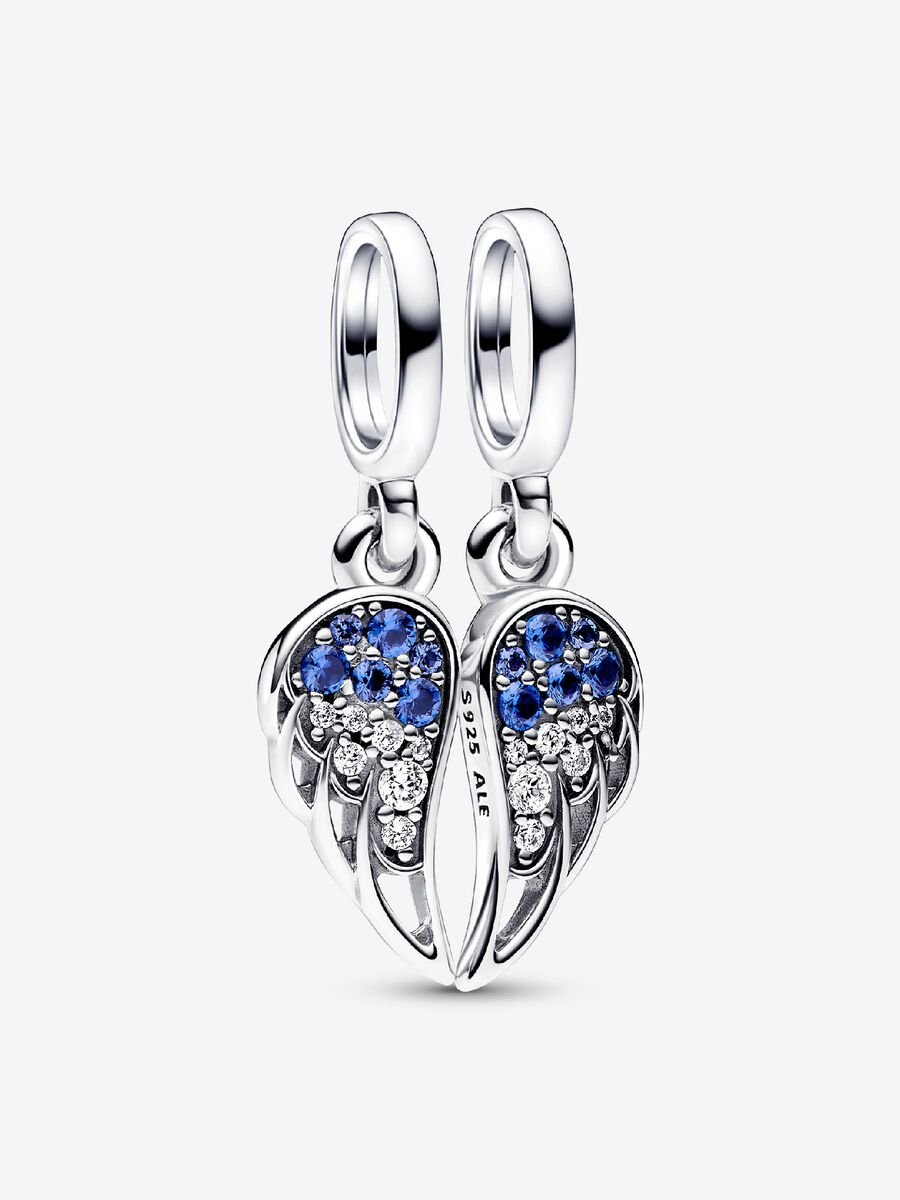 Sparkling Splitable Angel Wings Dangle Charm Sterling silver