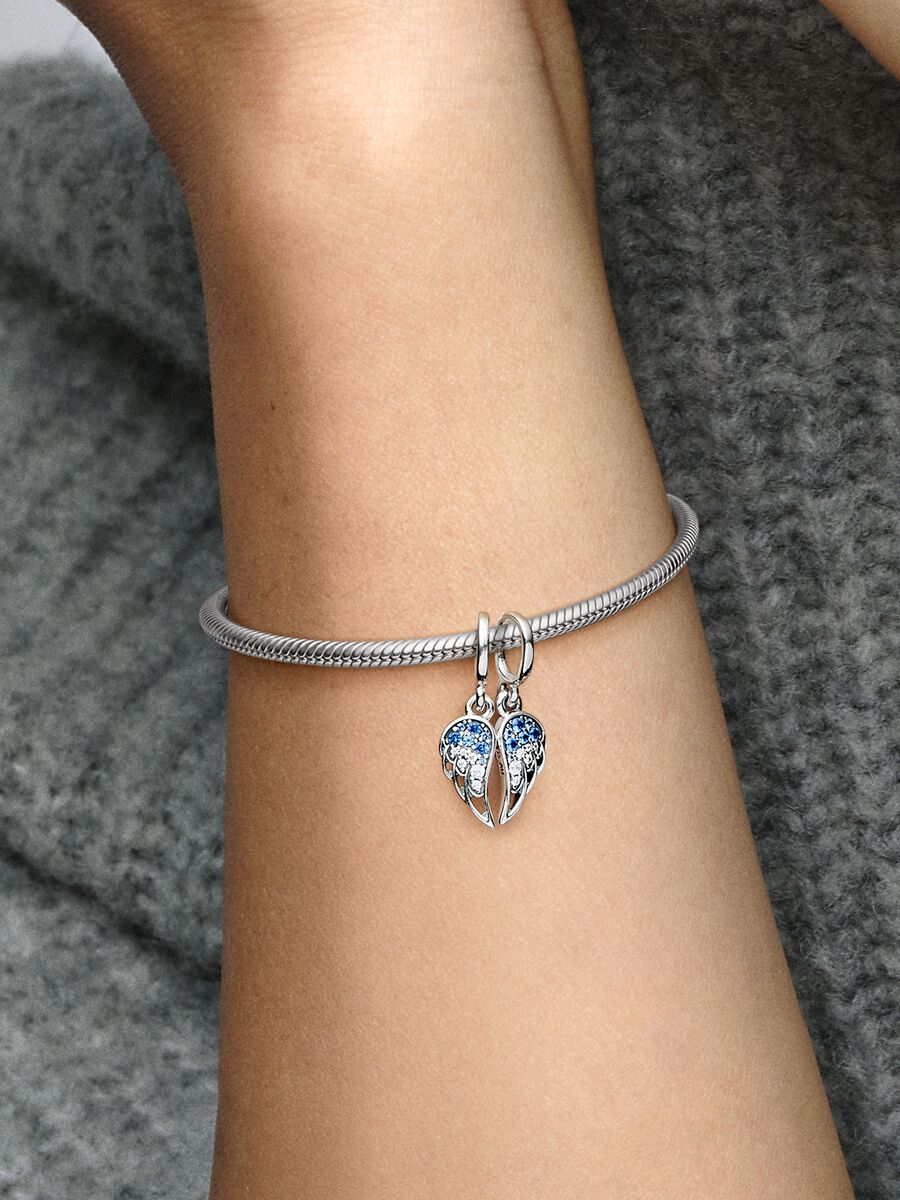 Sparkling Splitable Angel Wings Dangle Charm Sterling silver